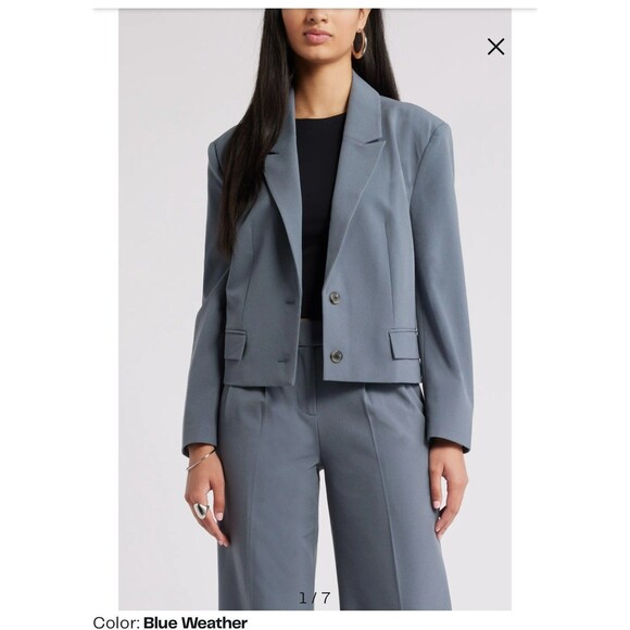 Open Edit Crop Blazer Blue Weather - Picture 3 of 7